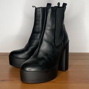 Black Leather Platform Ankle Boots